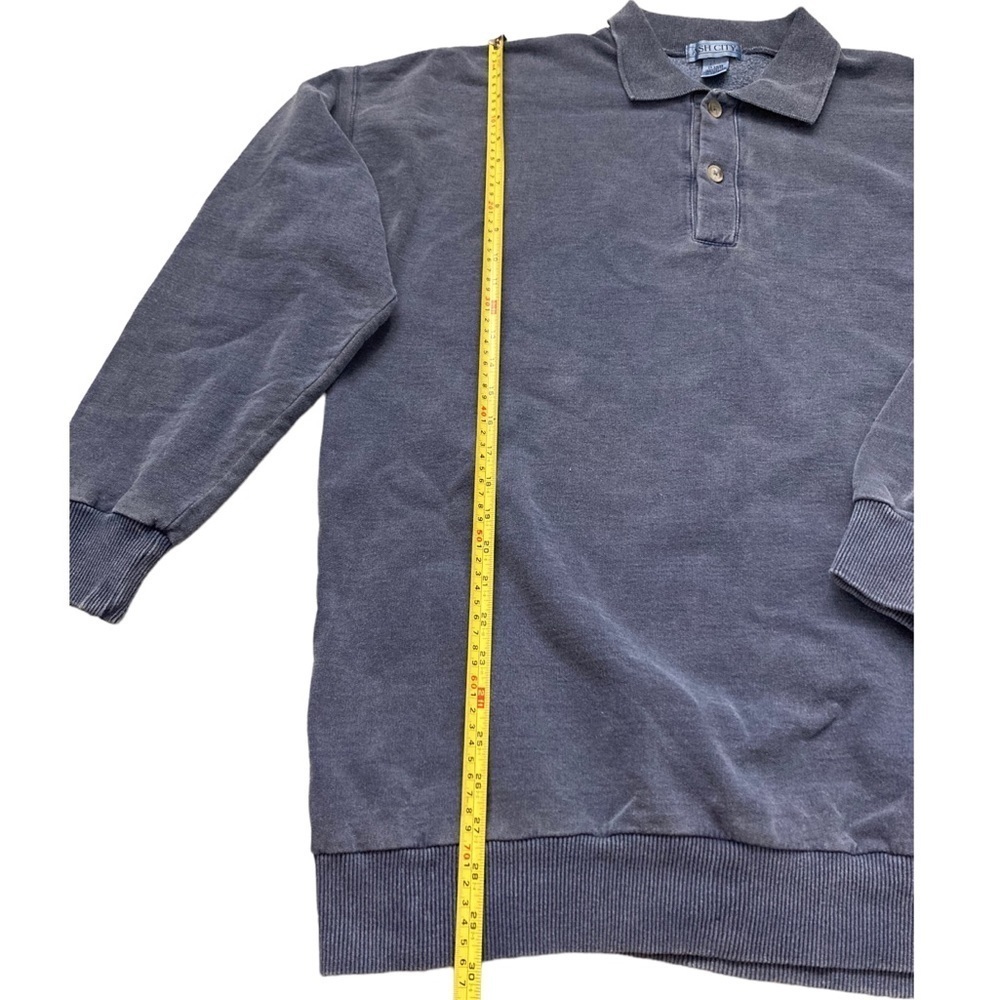 Vintage Stone Wash Finish Blue Polo Collar Pullover Sweatshirt - Picture 3 of 8